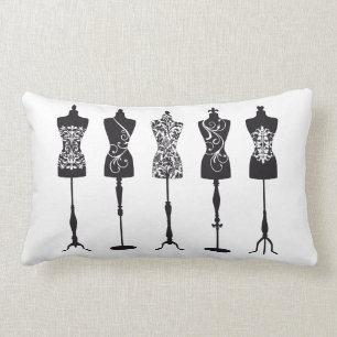 Vintage fashion mannequins silhouettes lumbar pillow