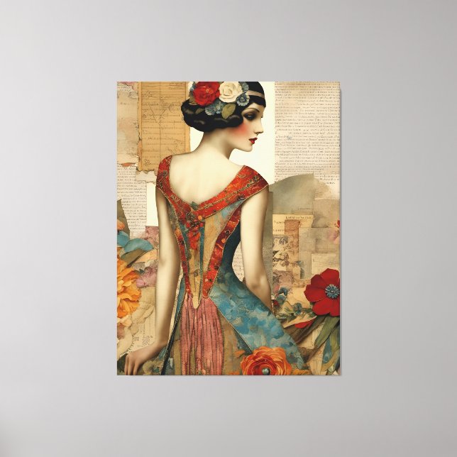 Vintage Fashion Mixed Media Collage Canvas Print (Front)