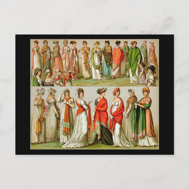 Vintage Fashion, Regency Shawls, 1888 Postcard (Front)