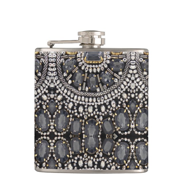 vintage fashion steampunk gothic silver black  hip flask (Front)