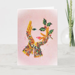 Vintage Fashionable Woman Holly 'Tis the Season Thank You Card