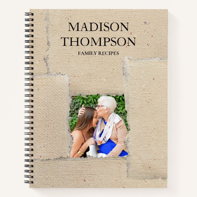 Vintage Fashioned Custom Photo Family Recipes Notebook (Front)