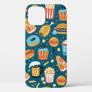 vintage Fast Food Icons Seamless Pattern. Repeat C iPhone 12 Case
