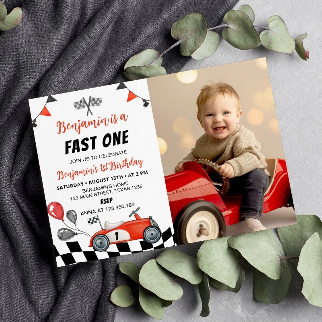 Vintage Fast One Racing Photo Birthday Invitation (Creator Uploaded)