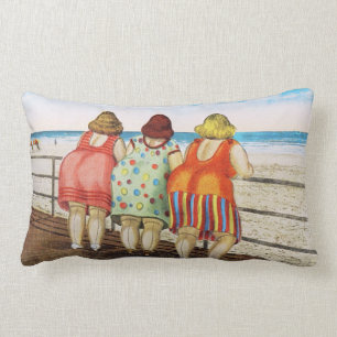 Vintage Fat Bottomed Girls at Beach Lumbar Pillow