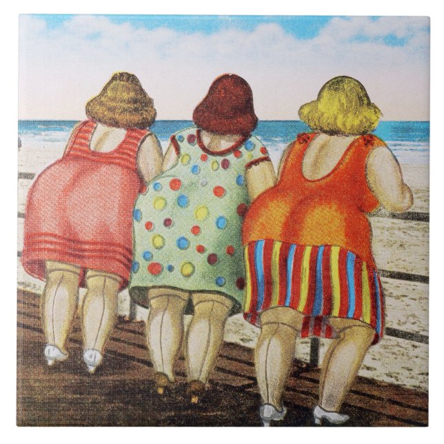 Vintage Fat Bottomed Girls at Beach Tile (Front)