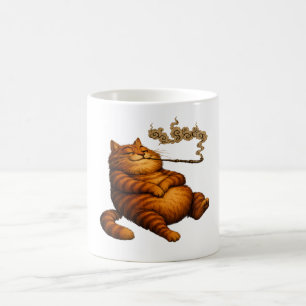 Vintage Fat Orange Cat Smoking Pipe Cozy Art Coffee Mug