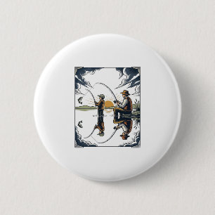Vintage Father and Child Fishing Engraving Shirt D 2 Inch Round Button