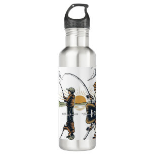 Vintage Father and Child Fishing Engraving Shirt D 710 Ml Water Bottle