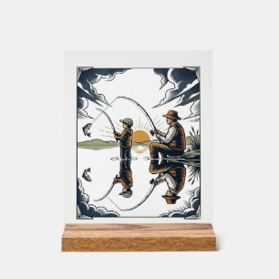 Vintage Father and Child Fishing Engraving Shirt D Acrylic Sign