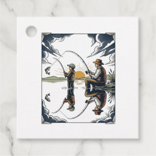 Vintage Father and Child Fishing Engraving Shirt D Favour Tags