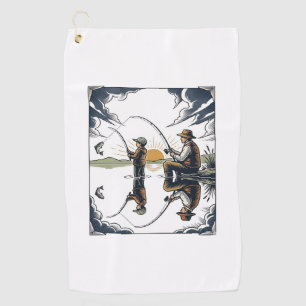 Vintage Father and Child Fishing Engraving Shirt D Golf Towel