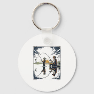Vintage Father and Child Fishing Engraving Shirt D Keychain