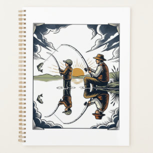 Vintage Father and Child Fishing Engraving Shirt D Planner