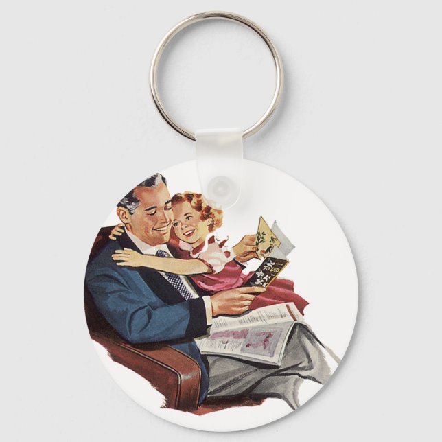 Vintage Father and Daughter, Happy Father's Day! Keychain (Front)