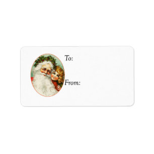Vintage Father Christmas and Child Gift Tag