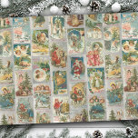Vintage Father Christmas, Angels & Winter Collage Tissue Paper<br><div class="desc">Festive Christmas collage featuring Victorian cards from a series published in 1908 featuring Santa,  angels,  happy children,  pine forests,  quaint village churches and rustic snowy winter scenes on silver background. Suitable for decoupage or crafting.</div>