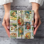 Vintage Father Christmas, Angels & Winter Collage Wrapping Paper<br><div class="desc">Festive Christmas collage featuring Victorian cards from a series published in 1908 featuring Santa,  angels,  happy children,  pine forests,  quaint village churches and rustic snowy winter scenes on silver background. Suitable for decoupage or crafting.</div>