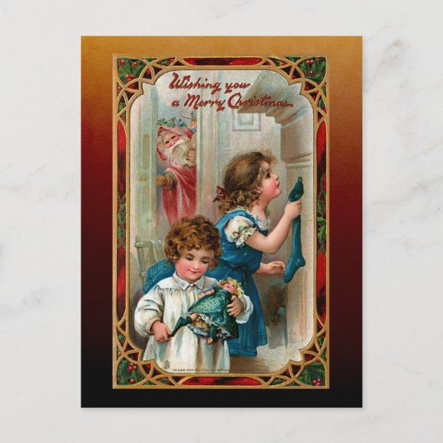 Vintage Father Christmas | Children | Ornate Frame Postcard (Front)