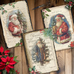 Vintage Father Christmas Floral Music Ephemera Wrapping Paper Sheet<br><div class="desc">Jolly trio of vintage style Santa collages featuring colourful vignette portraits of old world Father Christmas framed by decorative winter botanical borders with Christmas sheet music notation on aged,  torn parchment paper backgrounds.</div>