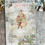 Vintage Father Christmas in Snow Collage Tissue Paper<br><div class="desc">Festive seasonal collage of colourful vintage ephemera featuring old world Father Christmas in red robes and gifts with little girl,  engraved holly border and Joyeux Noel text,  brass bell and mistletoe,  pine and winter landscape with snowflakes and distressed background.</div>