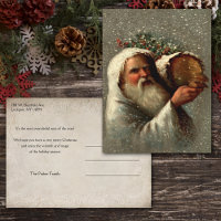Vintage Father Christmas in Snow with Yule Log