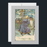 Vintage Father Christmas in Snowy Woods Holiday Card<br><div class="desc">Ornately-robed in purple and silver,  old world Father Christmas carries gifts through a snowy forest. Background colour is editable. Back features custom complementary graphics and editable text fields.</div>