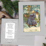 Vintage Father Christmas in Snowy Woods Postcard<br><div class="desc">Ornately-robed in purple and silver,  old world Father Christmas carries gifts through a snowy forest. Background colour is editable. Back features custom complementary graphics and editable text fields.</div>