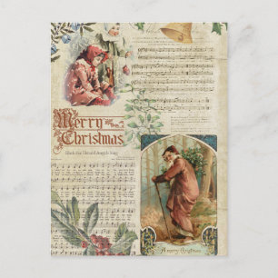 Vintage Father Christmas & Music Ephemera Holiday Postcard