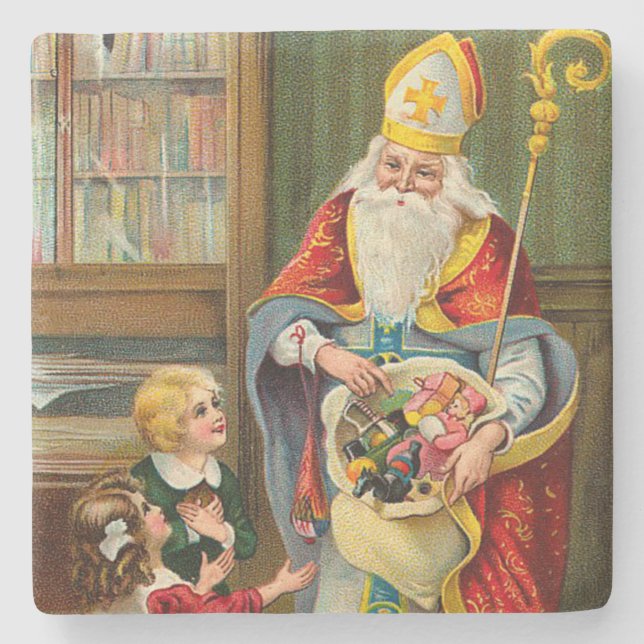 Vintage Father Christmas Stone Coaster (Front)