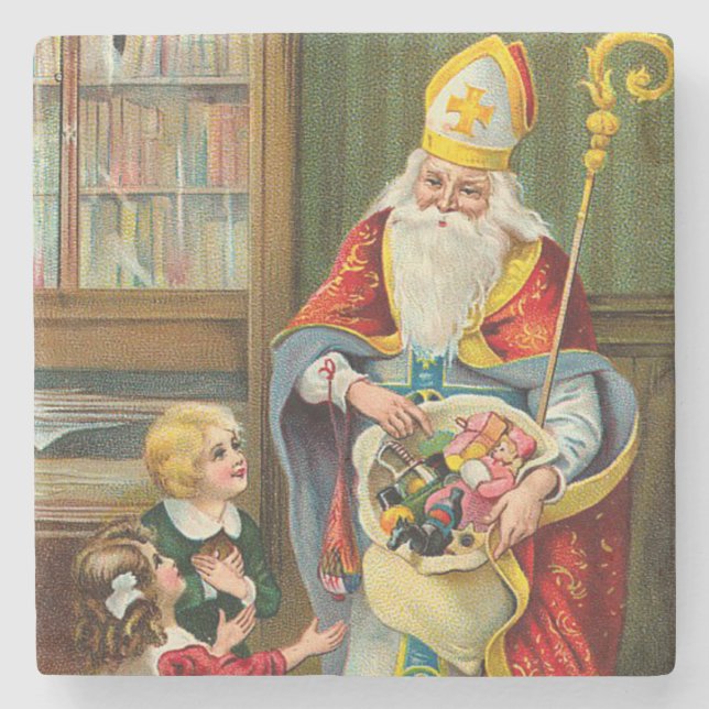 Vintage Father Christmas Stone Coaster (Front)