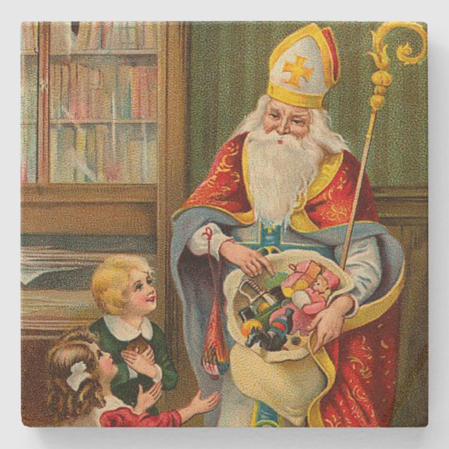 Vintage Father Christmas Stone Coaster (Front)