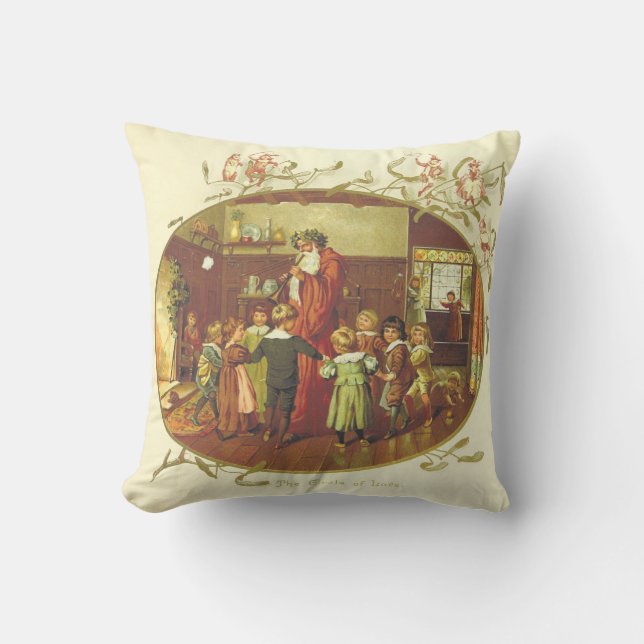 Vintage Father Christmas Throw Pillow (Front)