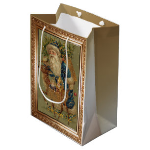 Vintage Father Christmas with Reindeer Medium Gift Bag
