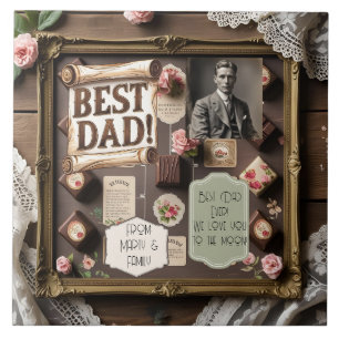 Vintage Father’s Day Collage with Chocolates Tile