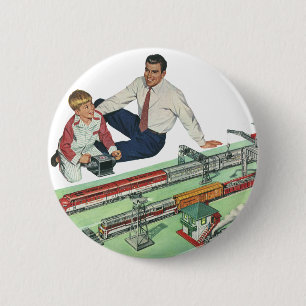 Vintage Father's Day, Dad and Son with Trains 2 Inch Round Button