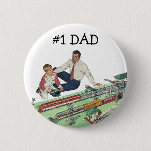 Vintage Father's Day, Dad and Son with Trains 2 Inch Round Button