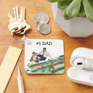 Vintage Father's Day, Dad and Son with Trains Keychain