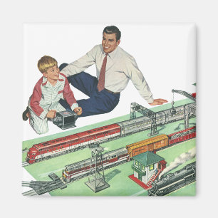 Vintage Father's Day, Dad and Son with Trains Magnet