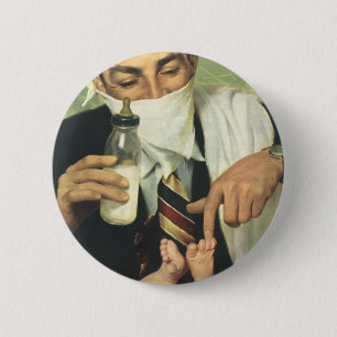 Vintage Father's Day, Dad Giving Baby a Bottle 2 Inch Round Button