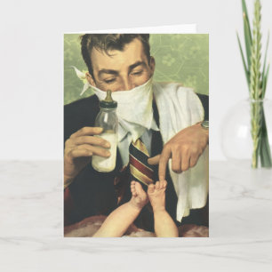 Vintage Father's Day, Dad Giving Baby a Bottle Card