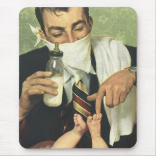 Vintage Father's Day, Dad Giving Baby a Bottle Mouse Pad