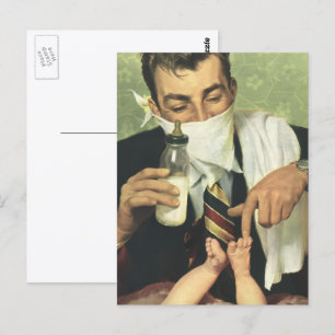 Vintage Father's Day, Dad Giving Baby a Bottle Postcard