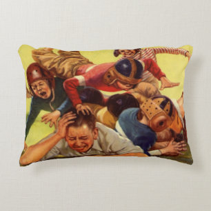 Vintage Father's Day, Football Kids and Family Dog Accent Pillow