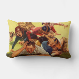 Vintage Father's Day, Football Kids and Family Dog Lumbar Pillow