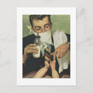 vintage Fathers Day With Dad Changing Diapers Postcard