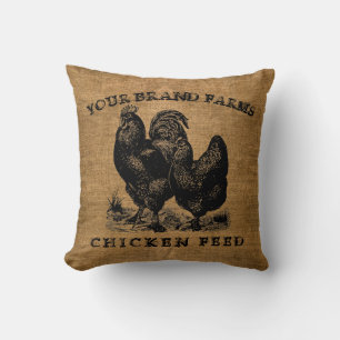 Vintage Faux Burlap Chicken Feed Sack Template 2 Throw Pillow