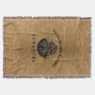 Vintage Faux Burlap Potato Sack Template Throw Blanket