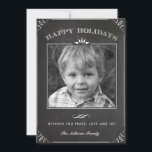 Vintage Faux Chalkboard Happy Holidays Photo Holiday Card<br><div class="desc">Send your holiday wishes to friends and family with this customizable holiday card. This photo holiday card features a faux chalkboard pattern. Personalize by adding your details. This custom holiday card is available in other colours and cardstock. Matching items are available.</div>