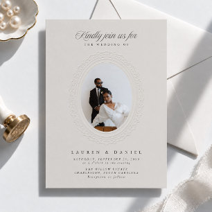Vintage Faux Embossed Oval Photo Wedding Invitatio Invitation